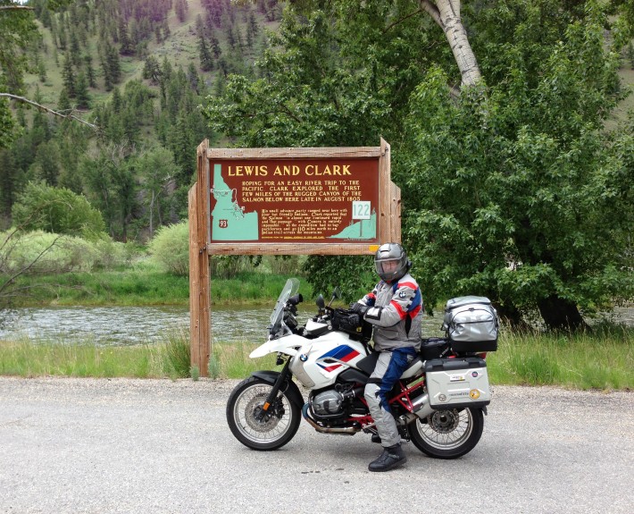 Dwayne on his BMW Motorcycle along the Salmon River