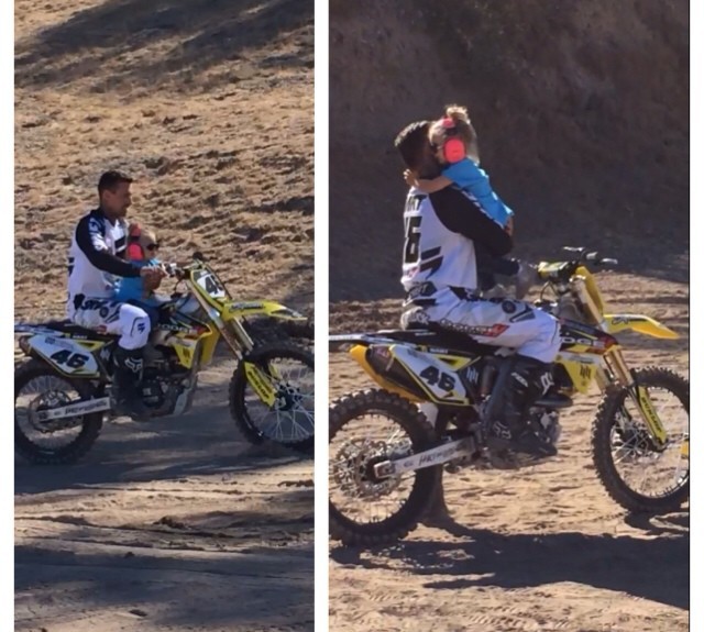 Pink's daughter gets a ride from her Dad Carey Hart on his motorcycle