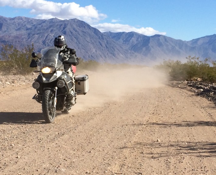 Mike riding the west side road in Death Valley