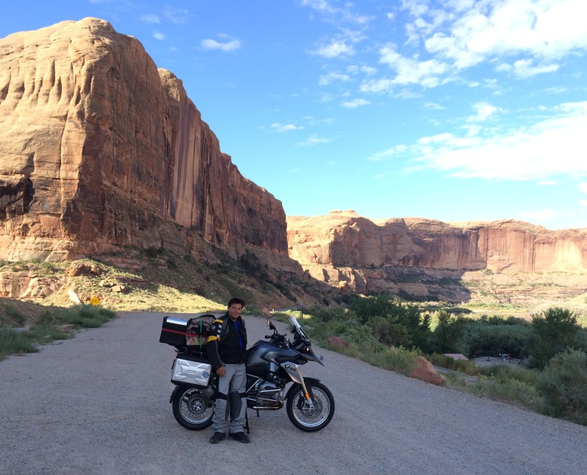 Tony enjoying the scenery on his BMW motorcycle